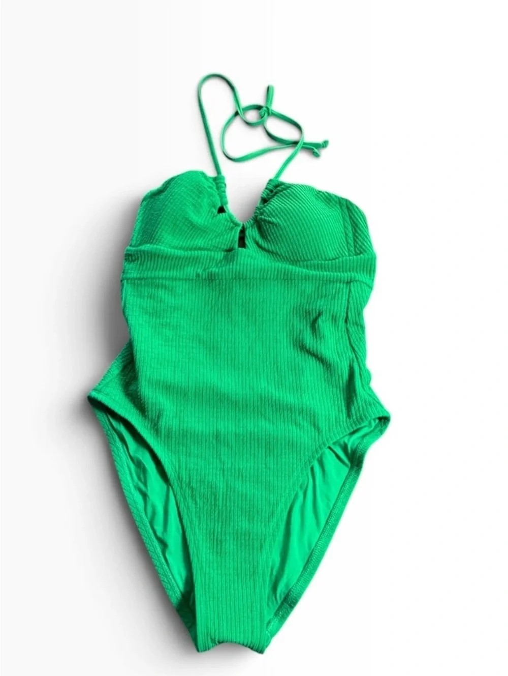 Becca Kelly green cut out ribbed halter tie one piece swimsuit NWT